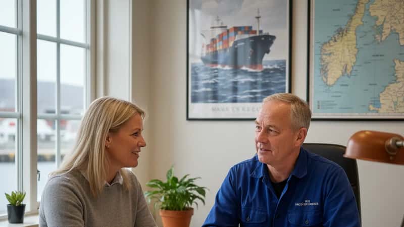 Maritim HR-leder i Bodø veileder sjømann om ferieplanlegging under NSF-overenskomsten