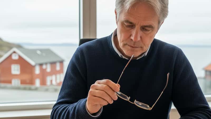 Norsk statsansatt sjekker pensjonsoversikt fra SPK ved skrivebord i Ålesund