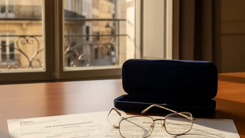 ITP-pensionsbesked och kollektivavtal på ett skrivbord i ett konferensrum i Göteborg med penna och glasögon