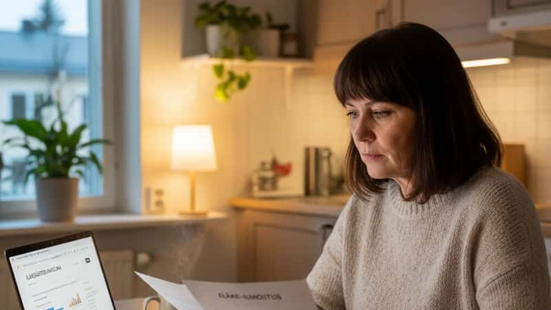 Kiinteistöpalvelualan työntekijä suunnittelee eläkesäästöjä kotonaan Tampereella