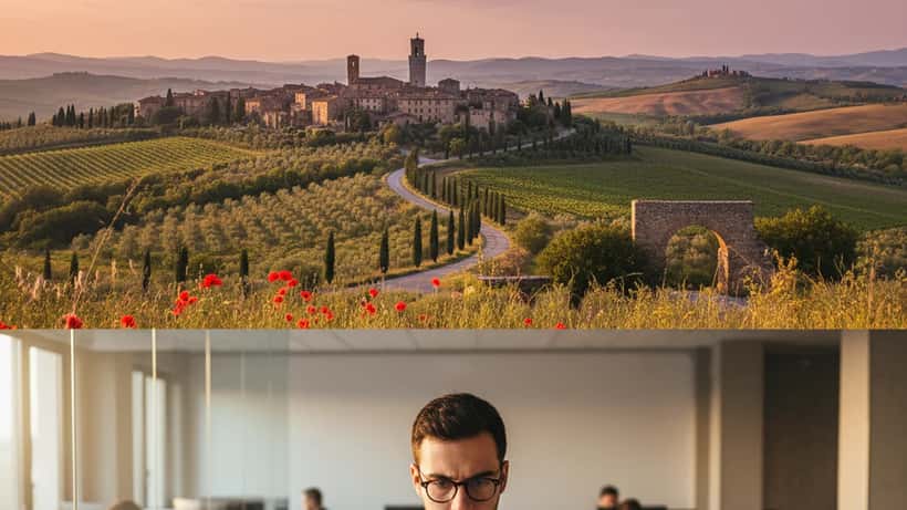 Specialista IT italiano in un ufficio milanese che analizza codice su monitor con dashboard di sicurezza