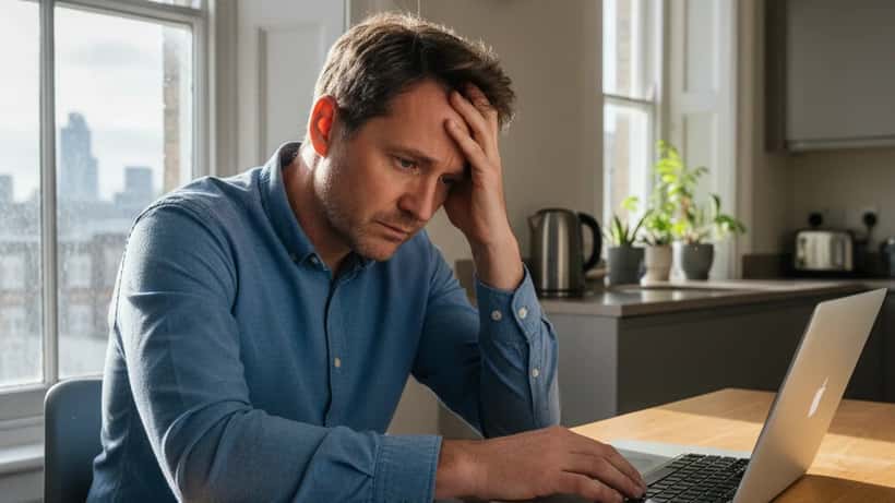 British professional reviewing HMRC tax documents and payslips at home in London