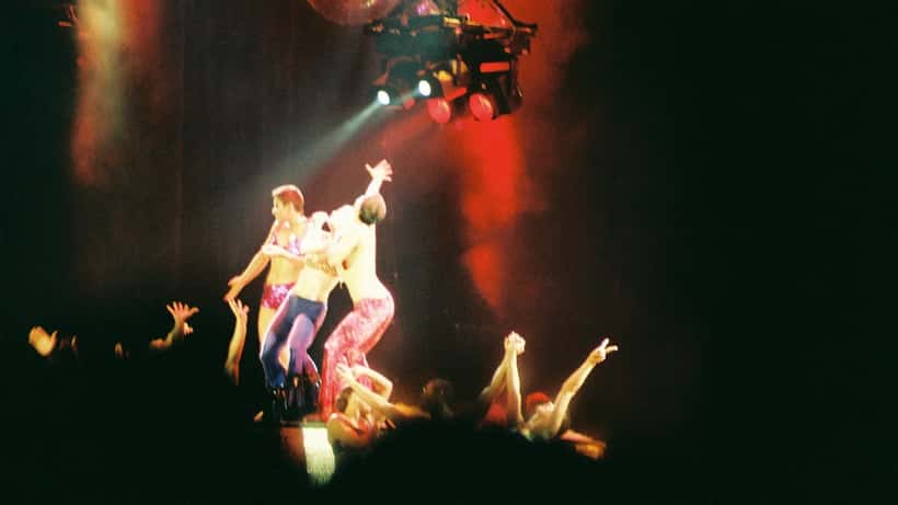Madonna performing on stage during the Girlie Show World Tour concert