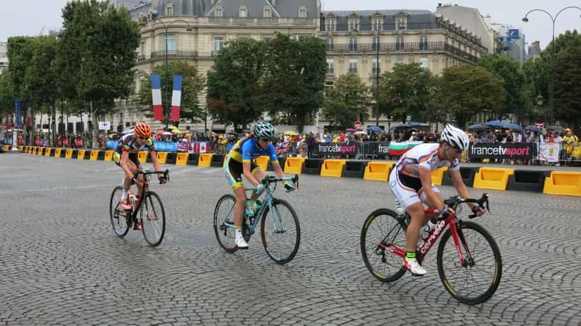 Cyclists racing in the Tour de France peloton