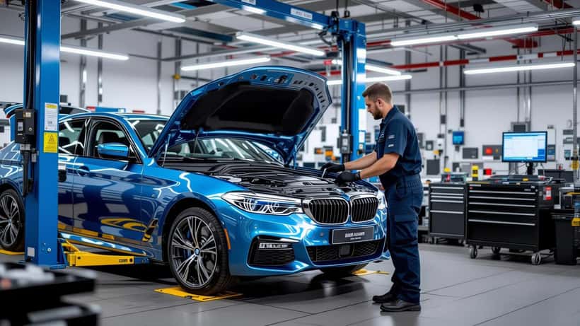 Meccanico BMW che ispeziona il vano motore durante il richiamo per rischio incendio 2026