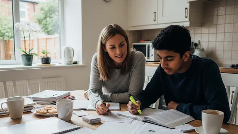 Private tutor helping GCSE student with revision in Manchester home 2026