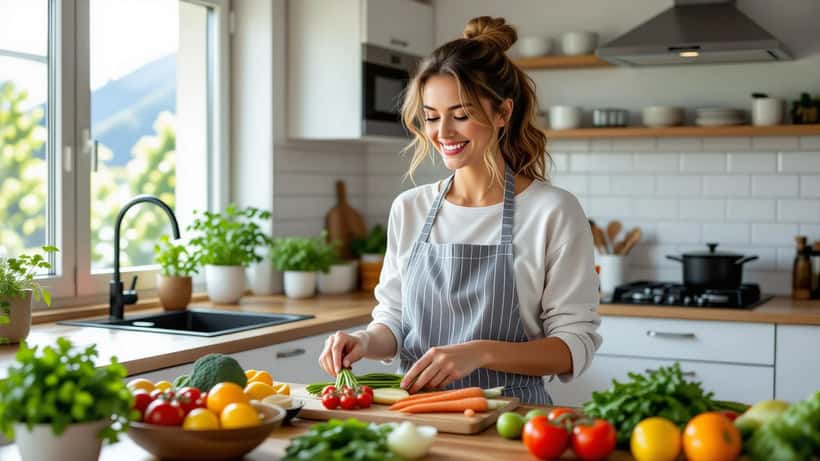 Légumes frais brocoli et carottes sur un comptoir de cuisine, conseils nutrition et perte de poids