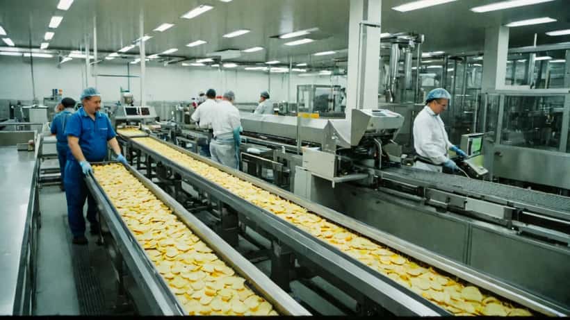 Ligne de production de chips dans l'usine Zweifel à Spreitenbach, Suisse