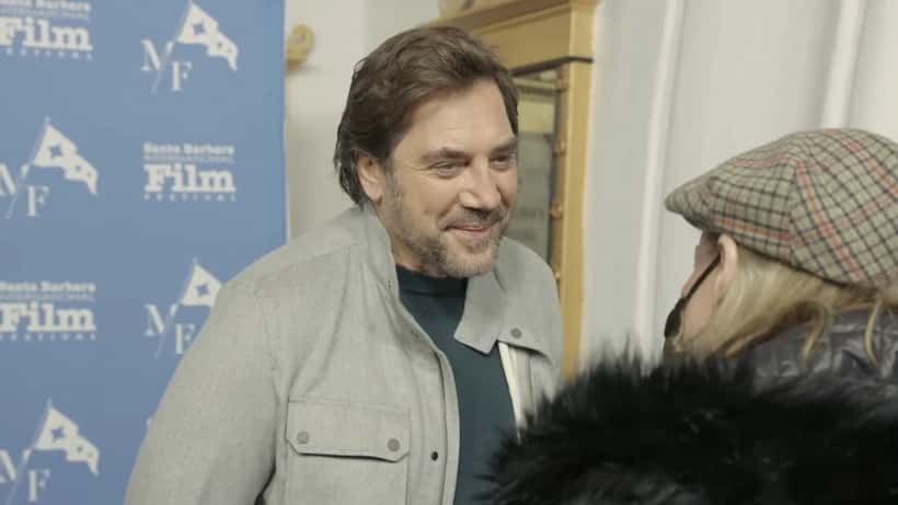 Javier Bardem under intervju, skuespiller på filmfestival