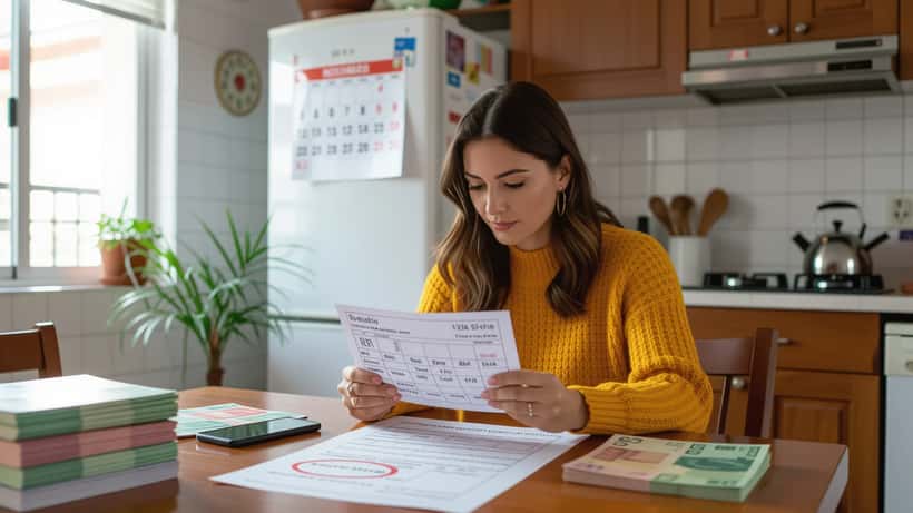 Trabalhadora brasileira revisando contracheque do 13º salário em São Paulo