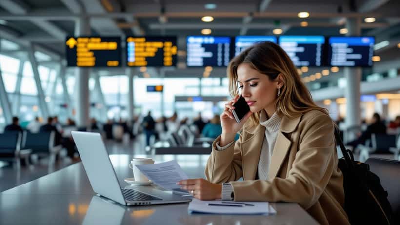 Viajante portuguesa no aeroporto de Lisboa a rever documentos de seguro de viagem após alerta de peste na Rússia