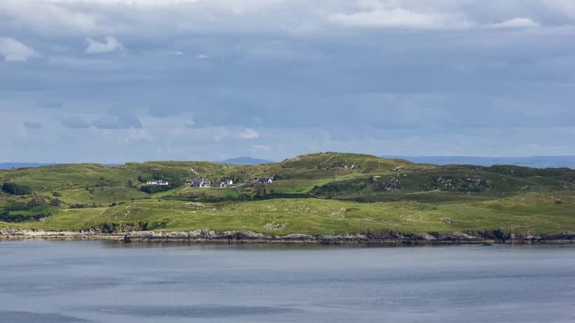 Scenic landscape of County Donegal, Ireland, with rolling green hills and coastal views near Fintra beach