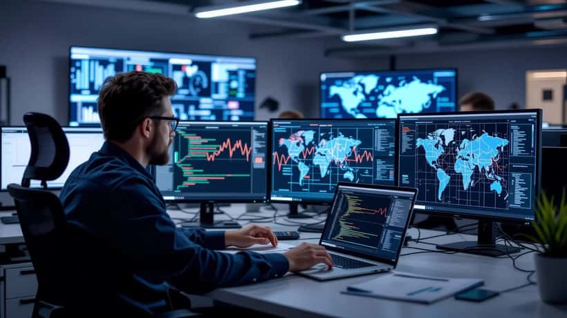 Tölvuskjár sem sýnir netöryggisviðvörun og gagnabrotsgögn — GDPR réttindi