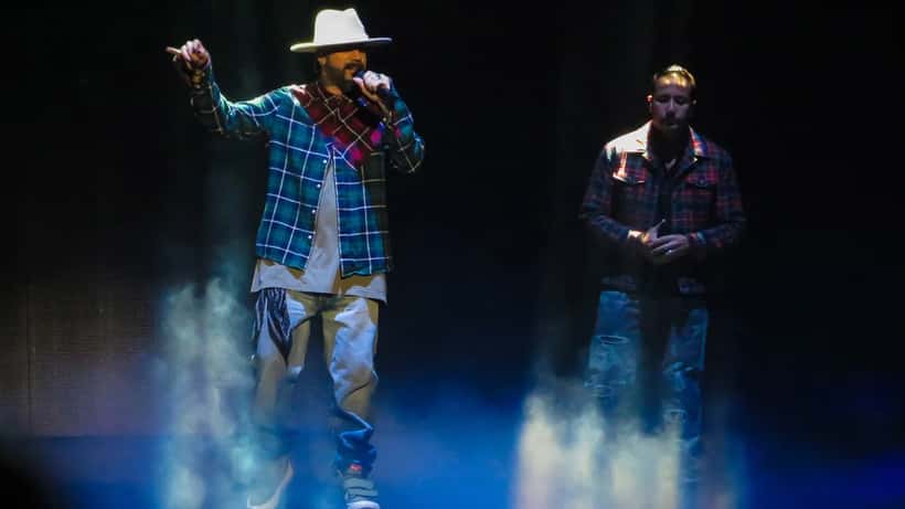 Backstreet Boys performing on stage during a concert tour