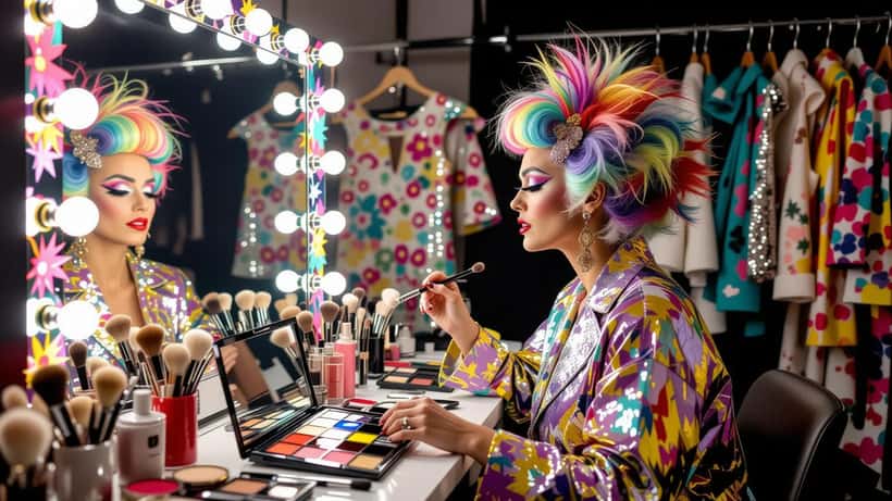 Vrouw transformeert zichzelf met dramatische schmink voor verlichte spiegel backstage, Make Up Your Mind RTL4 psychologie identiteit