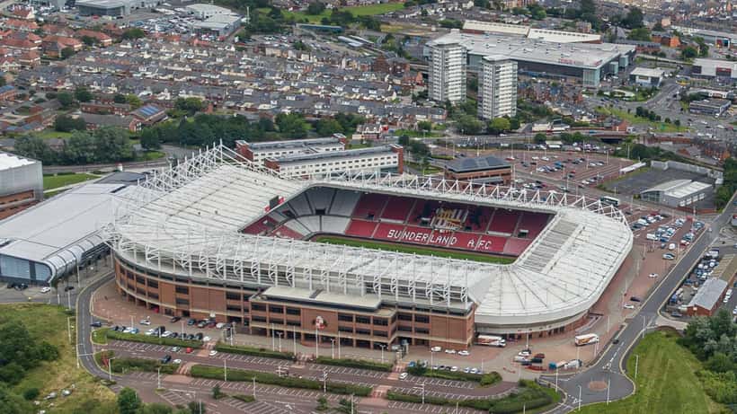 Vue aérienne du Stadium of Light, stade du Sunderland AFC promu en Premier League 2026