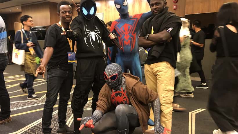 Spider-Man cosplay fan at comic convention celebrating Spider-Man Day 2026