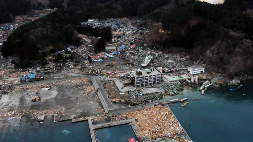 Aerial view of earthquake damage in Otsuchi, Japan, following the 2011 Tōhoku earthquake