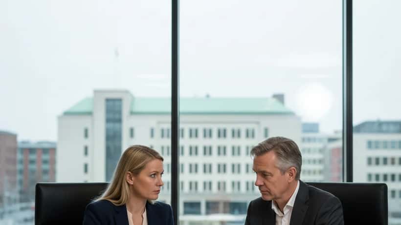 Norsk kvinne konsulterer med advokat i et glassvegget Oslo-kontor etter et terrorangrep