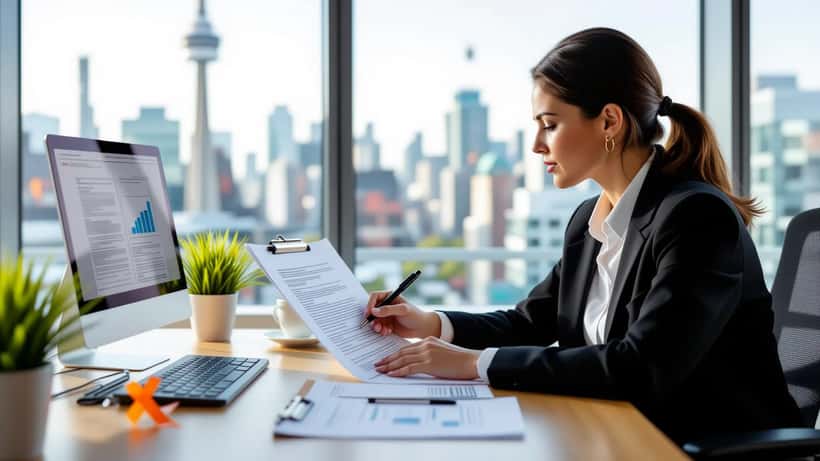 HR manager reviewing Employment Equity Act compliance documents in a Toronto office on Truth and Reconciliation Day
