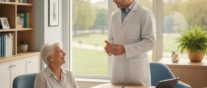 Neurologue en blouse blanche en consultation avec un patient âgé