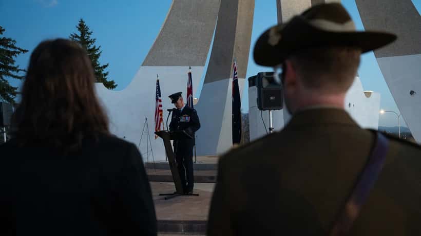 ANZAC Day dawn service commemoration ceremony with service members