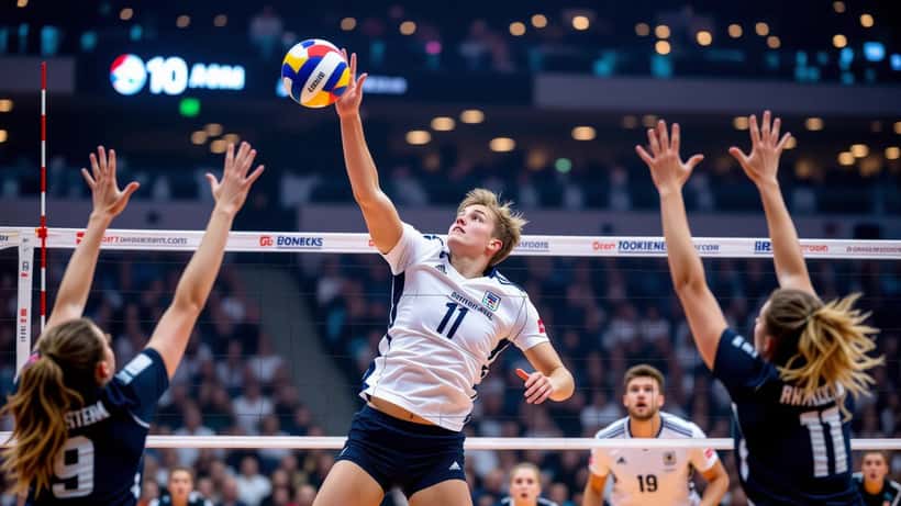 Luka Marttila hyökkää lentopallokentällä EuroVolley 2026 -turnauksessa Milanossa