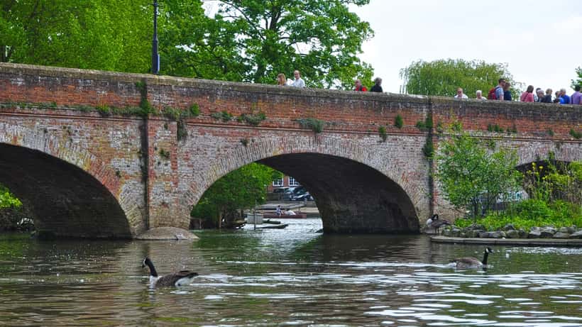 Visitors along the River Avon in Stratford-upon-Avon on a sunny bank holiday weekend