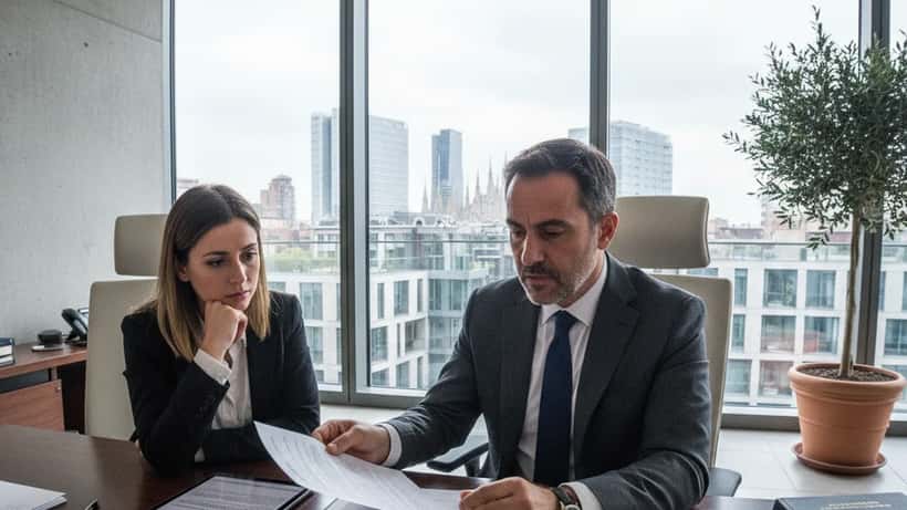 Avvocato del lavoro che esamina una lettera di licenziamento in un ufficio professionale a Milano