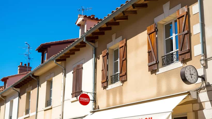 Volets fermés sur la façade d'un immeuble lyonnais sous un ciel de canicule en juillet 2026