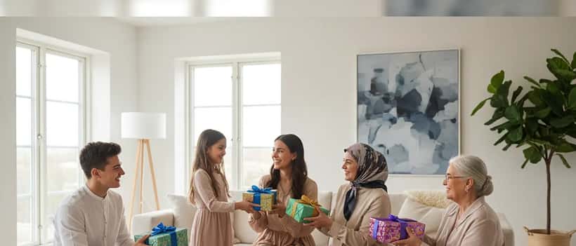 Muslimsk familj firar Eid al-Fitr i Sverige och utbyter gåvor