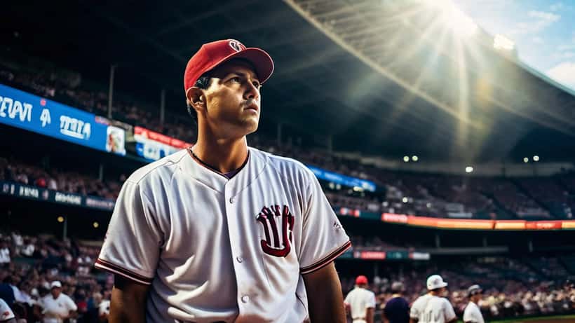 Lanzador de béisbol bajo presión en un estadio con el estadio lleno