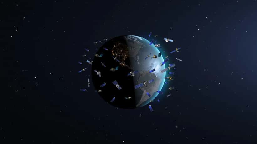 Artist impression of satellite constellation in low Earth orbit similar to AST SpaceMobile planned network