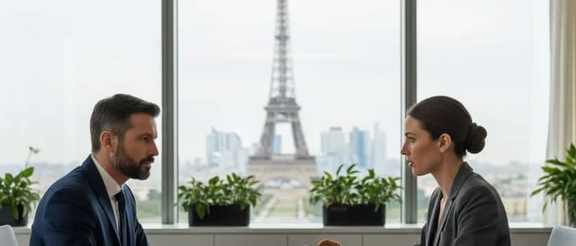 Homme consultant un avocat spécialisé en droit de la consommation dans un bureau parisien