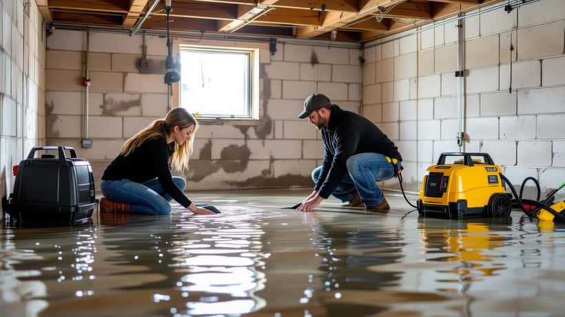 Toronto homeowner inspecting a flooded basement after heavy rainfall in 2026