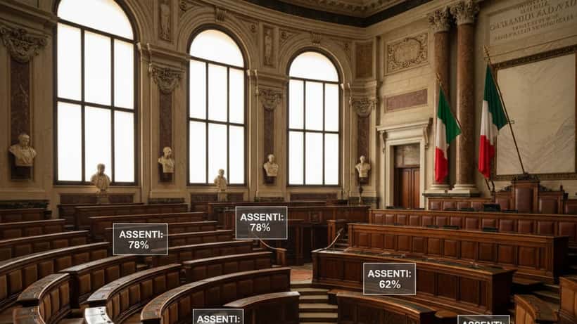 Aula del Senato italiano con percentuali di presenza