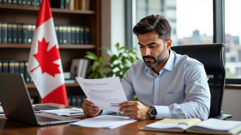 Man reviewing Canadian citizenship documents at an immigration law office in Ottawa