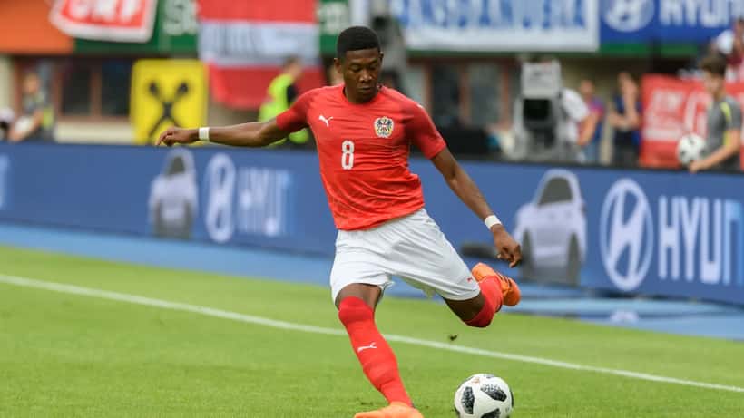 David Alaba im österreichischen Nationaltrikot beim Länderspiel gegen Brasilien 2018