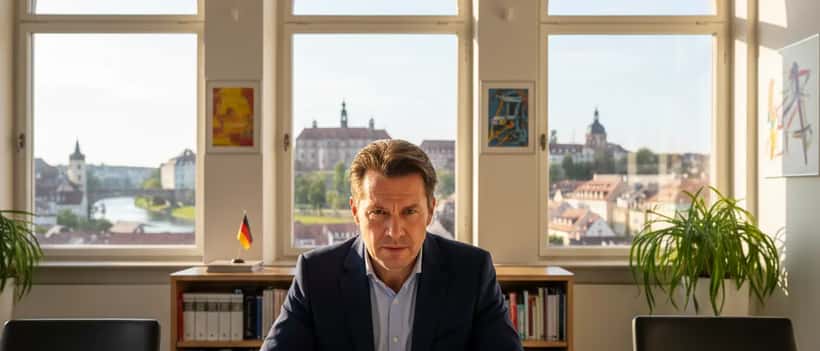 Deutscher Verwaltungsrechtsanwalt mit Bauplanungsunterlagen in Erlangen Kanzlei
