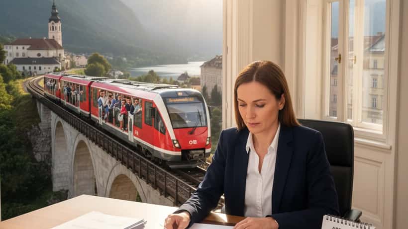 Österreichische Anwältin in Wien prüft Verbraucherrechte-Dokumente an ihrem Schreibtisch