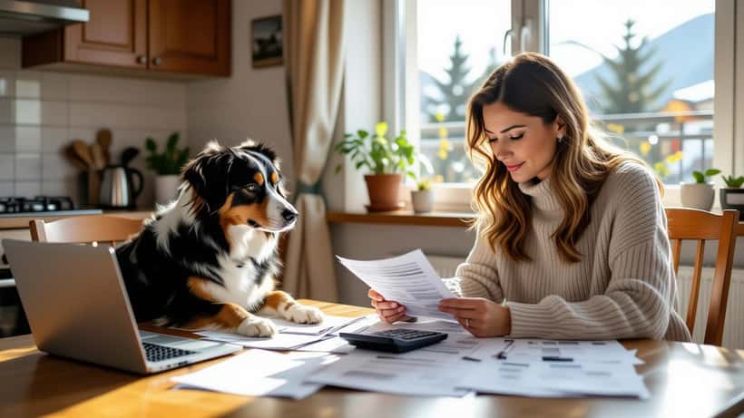 Détentrice de chien en Suisse calculant le budget annuel de son animal avec factures vétérinaires en 2026