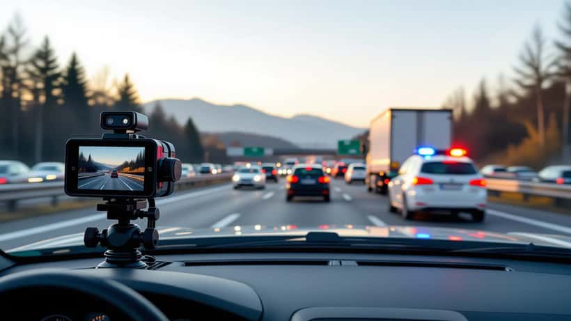 Dashcam hinter Windschutzscheibe filmt Stau und Unfall auf der A2 Südautobahn