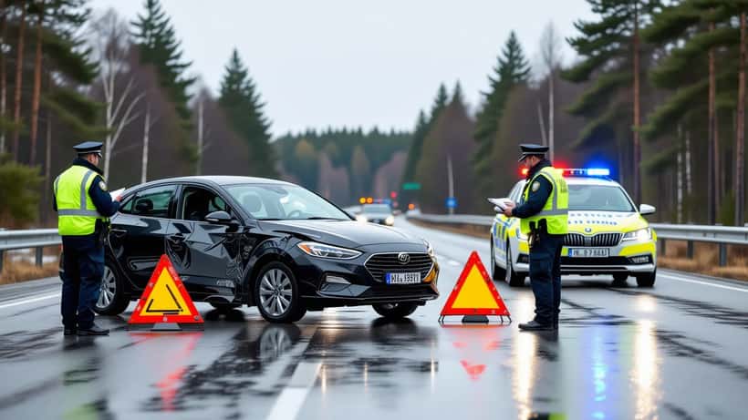 Poliisi tutkii ketjukolaria suomalaisella moottoritiellä sateisena päivänä