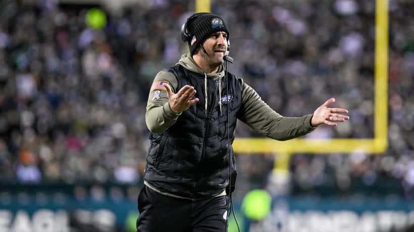 Nick Sirianni, Philadelphia Eagles head coach, addressing media at a press conference