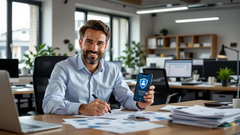 Professionista italiano con iPhone 18 che mostra avviso privacy Apple Intelligence