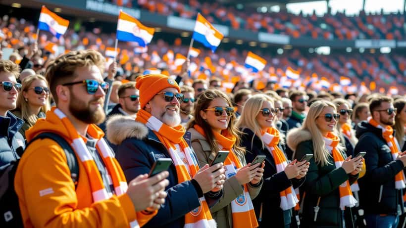 Oranje supporters tonen hun smartphone bij de Fan ID-controle van een WK 2026-stadion