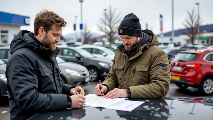 Norsk mann signerer kjøpskontrakt på bruktbil hos forhandler i Oslo