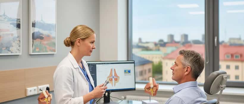 ÖNH-specialist förbereder laryngoskopi på en patient i ett undersökningsrum i Stockholm