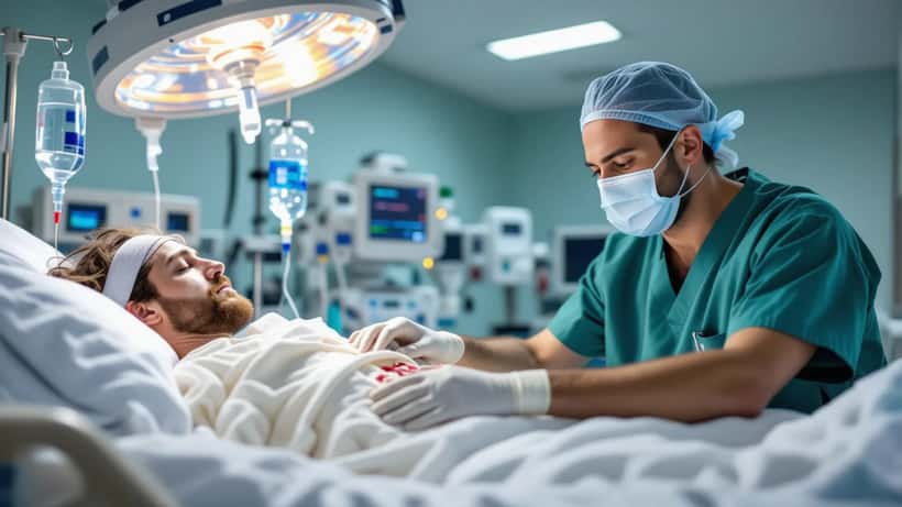 Médico especialista avalia queimaduras graves em unidade hospitalar especializada