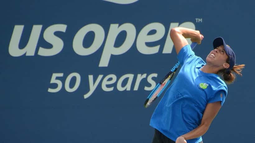 Madison Keys competing in a professional tennis match